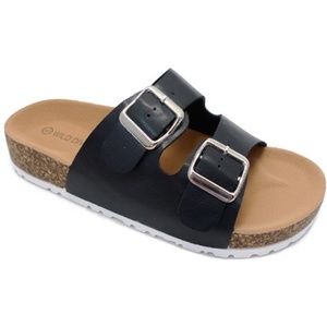 Wild Diva "Birk" style sandals in black leather